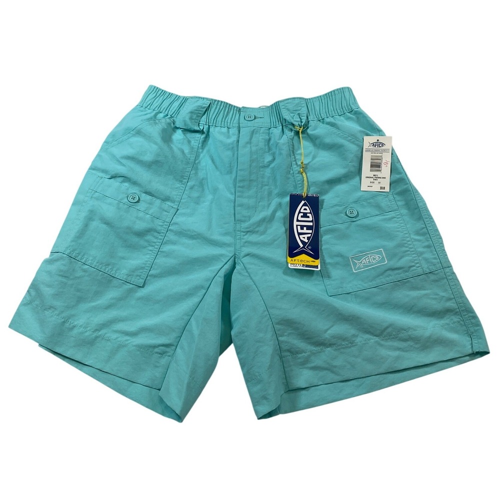 AFTCO M01L Mens Original Fishing Shorts Bermuda Blue Size 32 NWT Nylon Utility